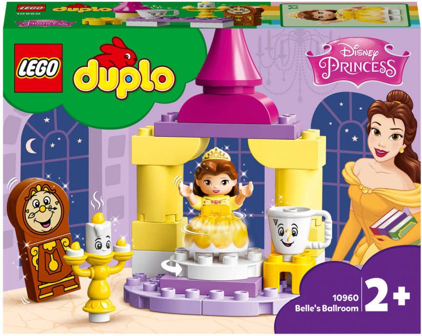 Lego 10960 DUPLO Disney Princess Belle's Balzaal Kasteelbouwset met Chip uit Belle en het Beest, Peuterspeelgoed vanaf 2 Jaar