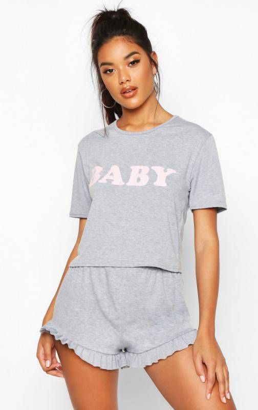 boohoo Baby' Pyjama Set Met Shorts, Grijs Gemê, leerd