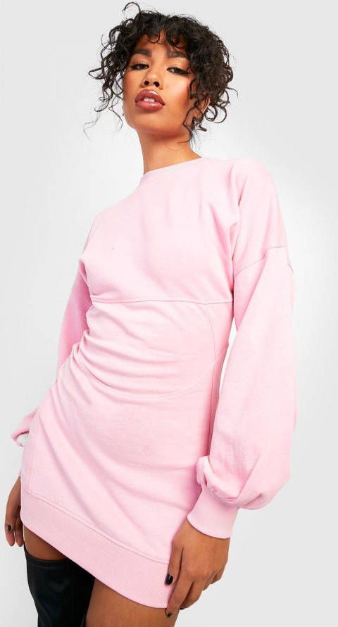boohoo Getailleerde Acid Wash Gebleekte Trui Jurk Met Korset Detail, Baby Pink