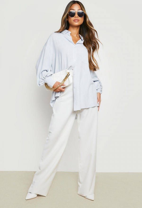 boohoo Oversized Linnen Blouse, Baby Blue