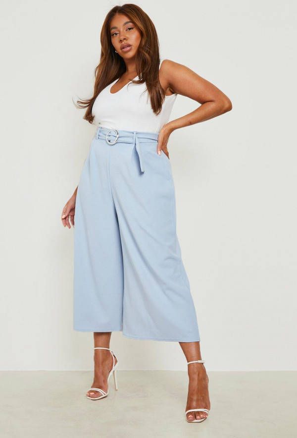boohoo Plus Geplooide Wide Leg Broek Met Ceintuur, Baby Blue