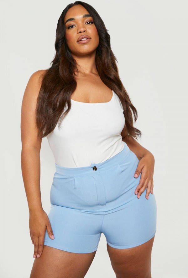 boohoo Plus Geweven Getailleerde Shorts, Baby Blue
