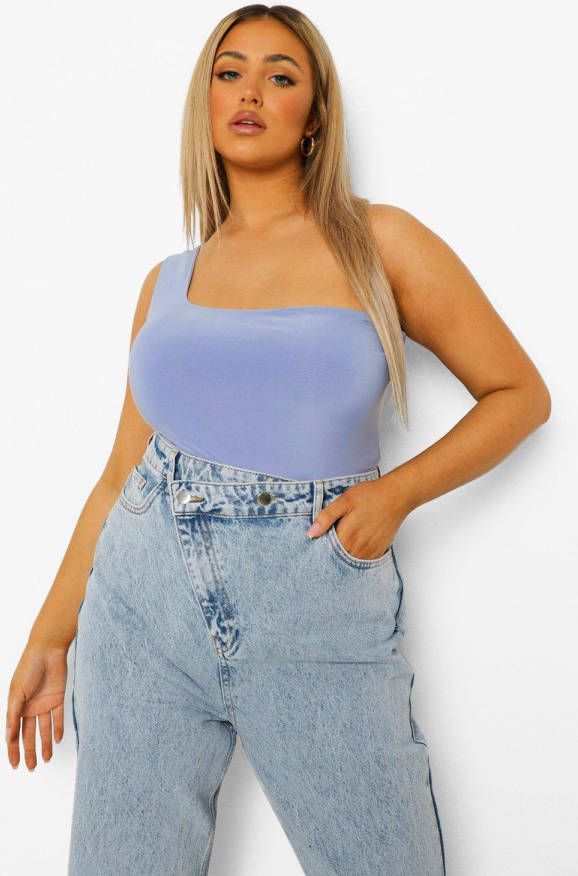 boohoo Plusstrakke Asymmetrische One Piece Met Dubbele Lagen, Baby Blue