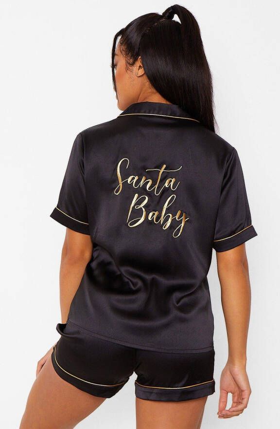 boohoo Santa Baby Pyjama Set Met Shorts, Black