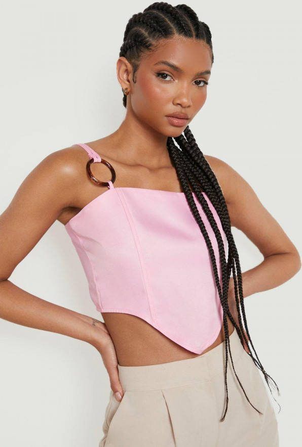 boohoo Tall Korset Top Met Dubbele Bandjes En Ring Detail, Baby Pink