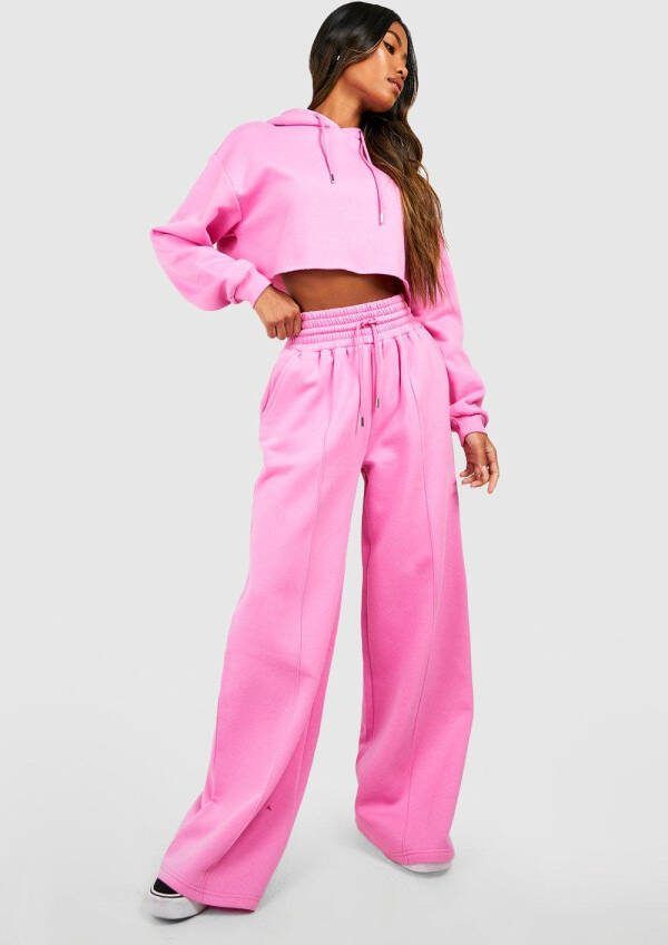 boohoo Wide Leg Joggingbroek Met Diepe Taille Band, Baby Pink