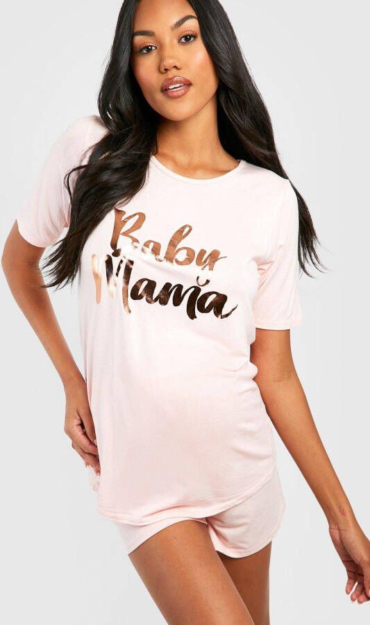 boohoo Zwangerschap Baby Mama Pyjama Set Met Shorts, Pink