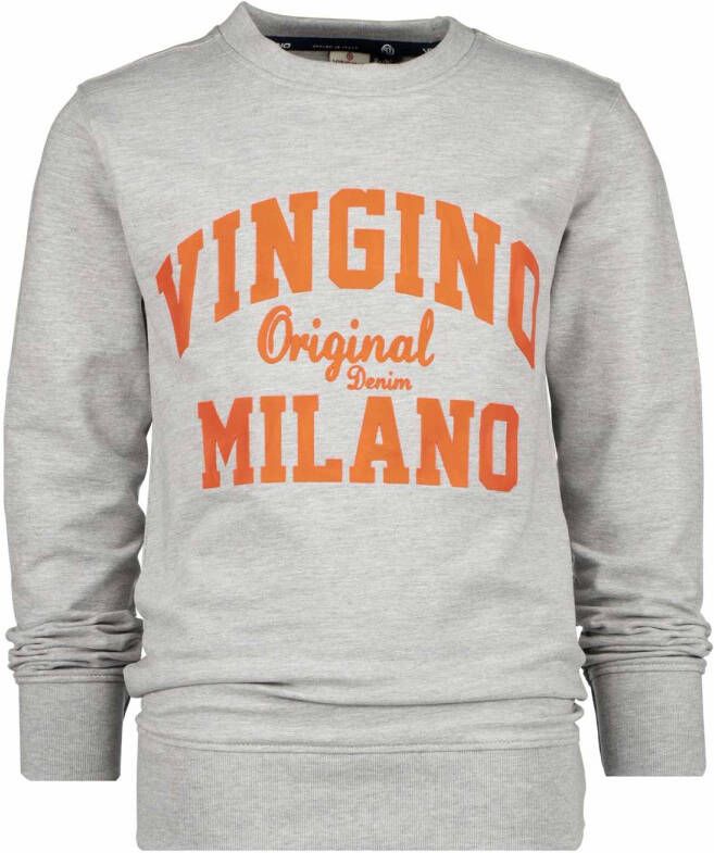 Vingino Essentials sweater met logo grijs melange/oranje