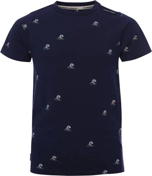 Common Heroes Navy t shirt all over print wave voor jongens in de kleur