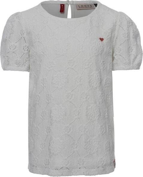 LOOXS ! Meisjes Blouse Korte Mouw -- Ecru Katoen/polyester/elasthan