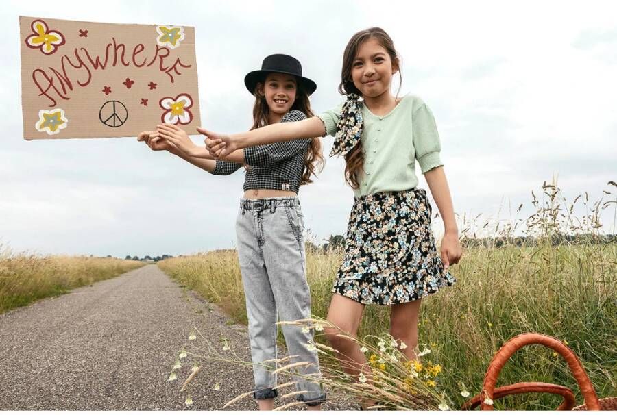 Looxs Revolution T shirt offwhite pointelle voor meisjes in de kleur