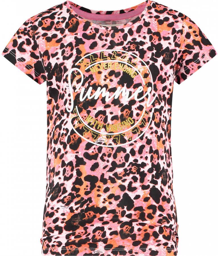 VINGINO ! Meisjes Shirt Korte Mouw Maat 128 All Over Print Katoen/elasthan