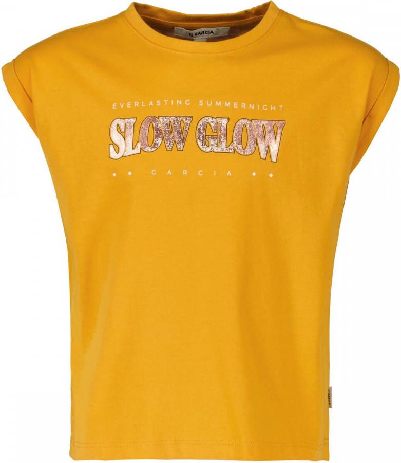 Garcia T shirt met tekst warm geel