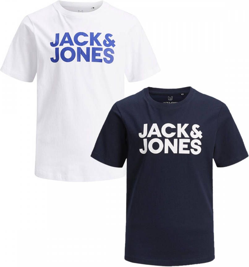 JACK & JONES JUNIOR t shirt set van 2 donkerblauw/wit