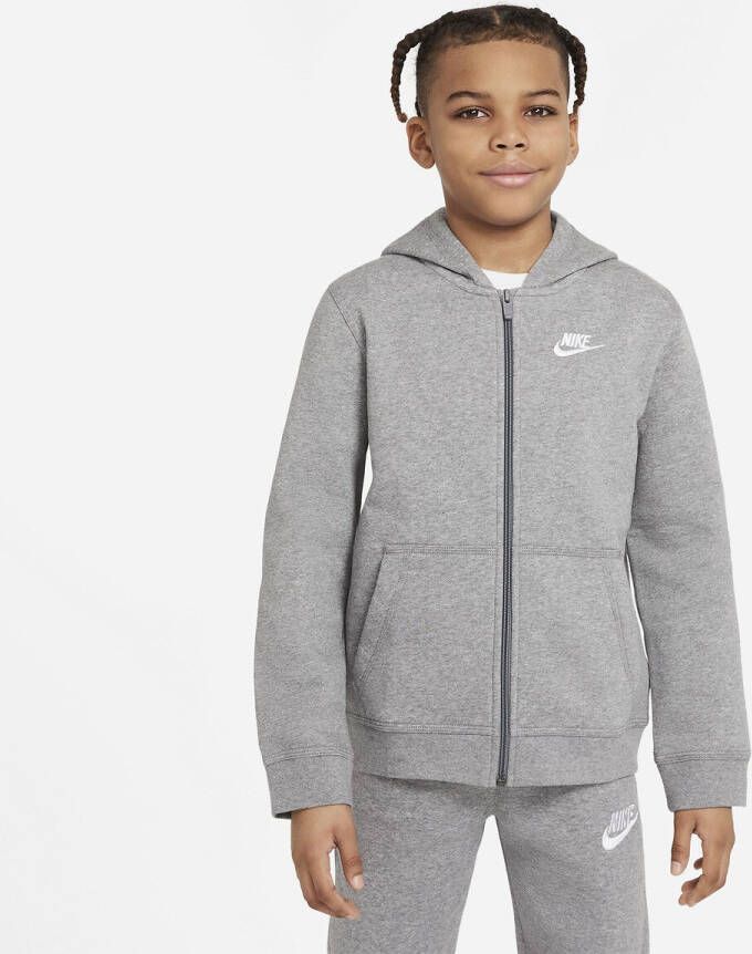 Nike Kids Nike Sportswear Club Hoodie met rits voor kids Carbon Heather/Smoke Grey/White Kind