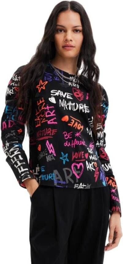 Desigual Blus grafisch 22Wwbw03 , Zwart, Dames