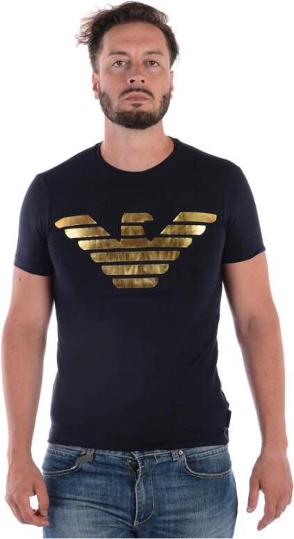Armani T shirt met ronde hals en metallic logoprint
