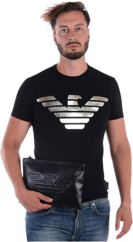 Armani T shirt met ronde hals en metallic opdruk