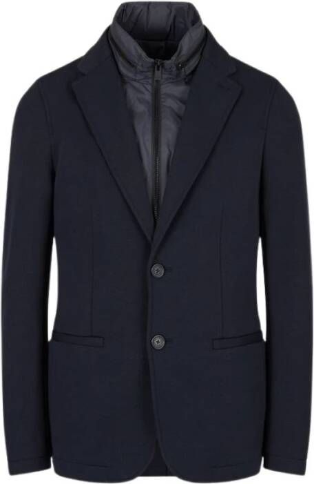 Armani Cotton Blend Zip Up Blazer , Blauw, Heren