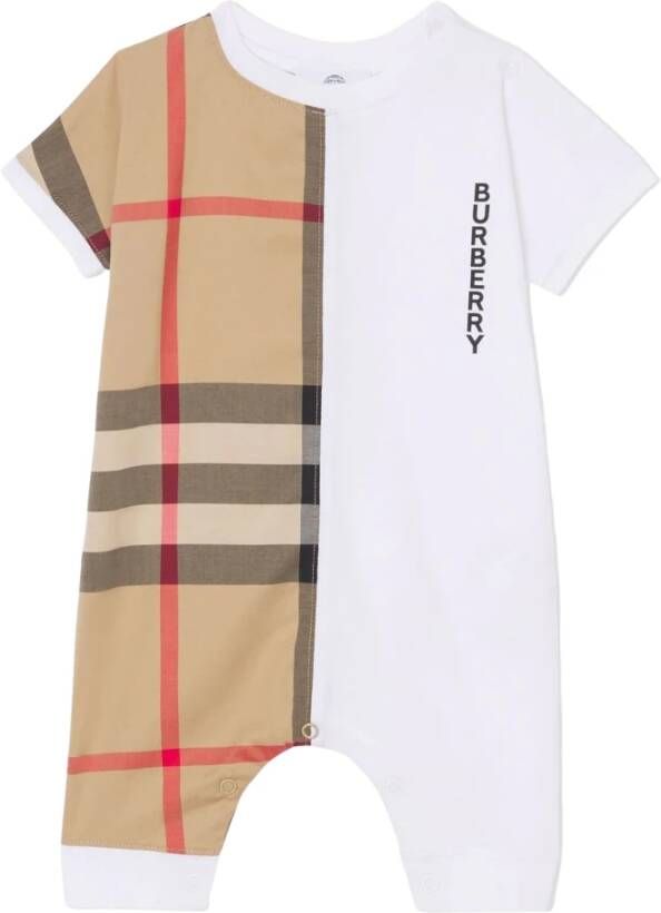 Burberry cotton romper with contrasting color panels , Bruin, Unisex