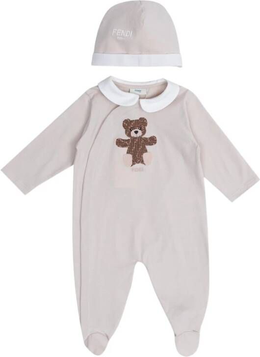 Fendi BabyGrow beenie set , Beige, Unisex