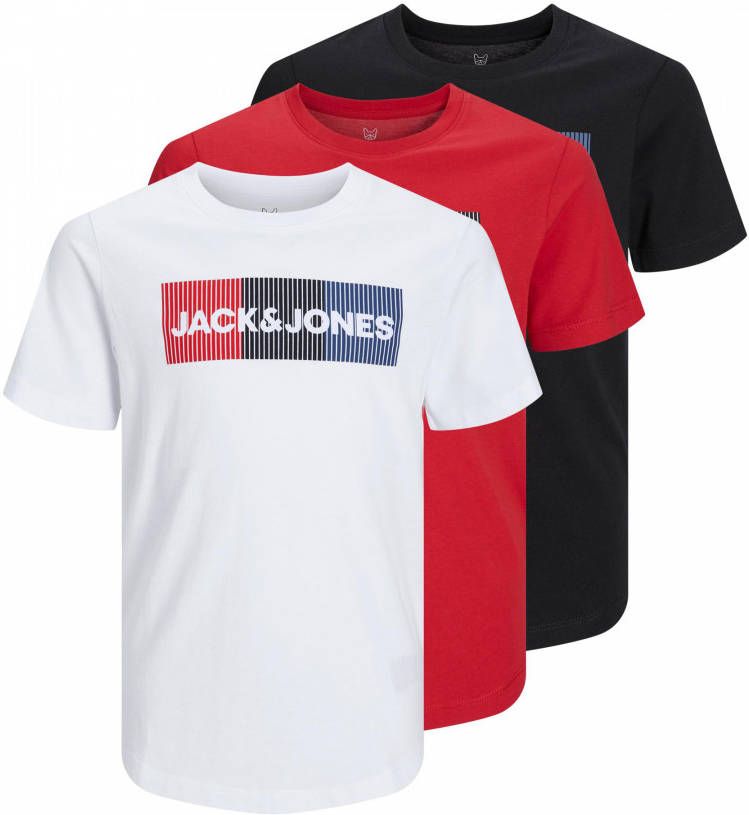 JACK & JONES JUNIOR t shirt set van 3 wit/zwart/rood