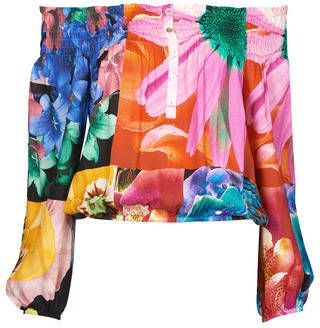 Desigual gebloemde off shoulder top roze/blauw/groen