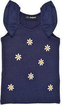 Desigual gebloemde ribgebreide top donkerblauw/wit
