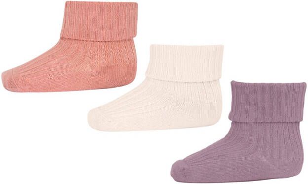 MP Denmark Sokken Cotton rib baby socks 3 pack Roze