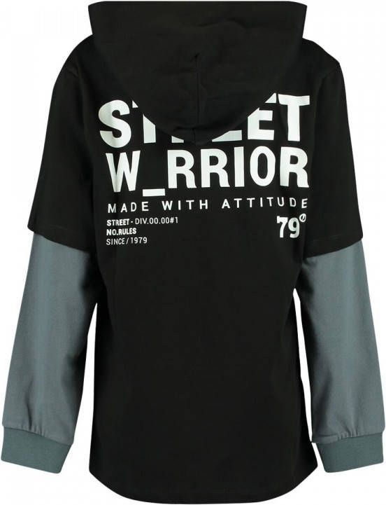 CoolCat Junior longsleeve Lloyd met tekst zwart/grijsblauw