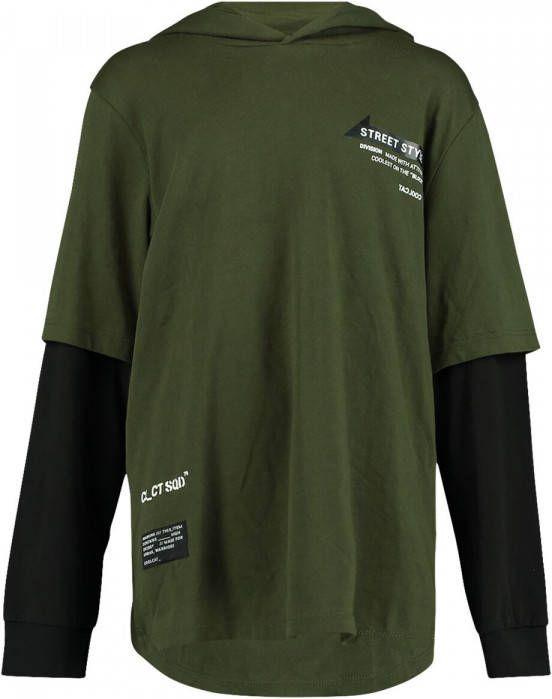 CoolCat Junior longsleeve Lloyd met tekst army groen/zwart