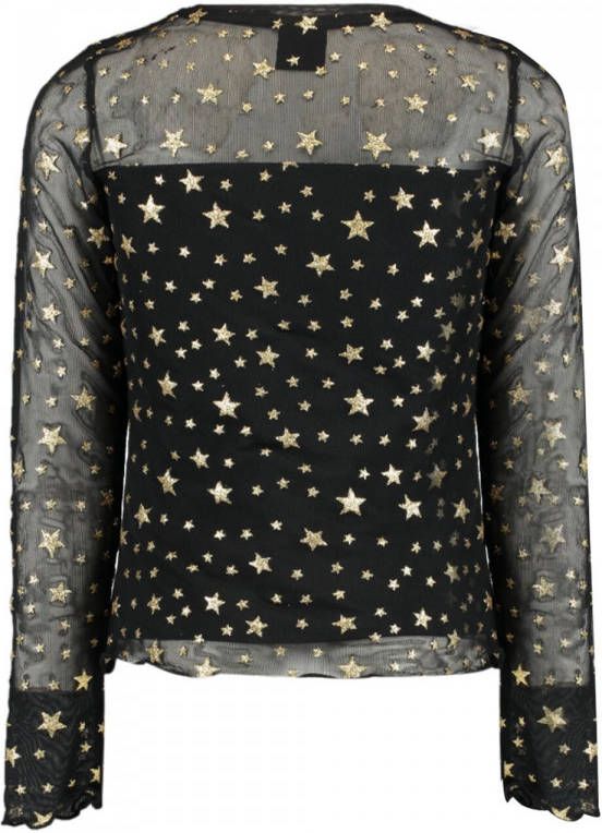 CoolCat Junior semi transparante top LANA X CG met sterren en glitters zwart/goud