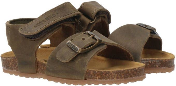 Develab 48195 leren sandalen kaki