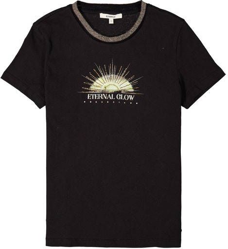 Garcia T shirt met printopdruk en glitters zwart