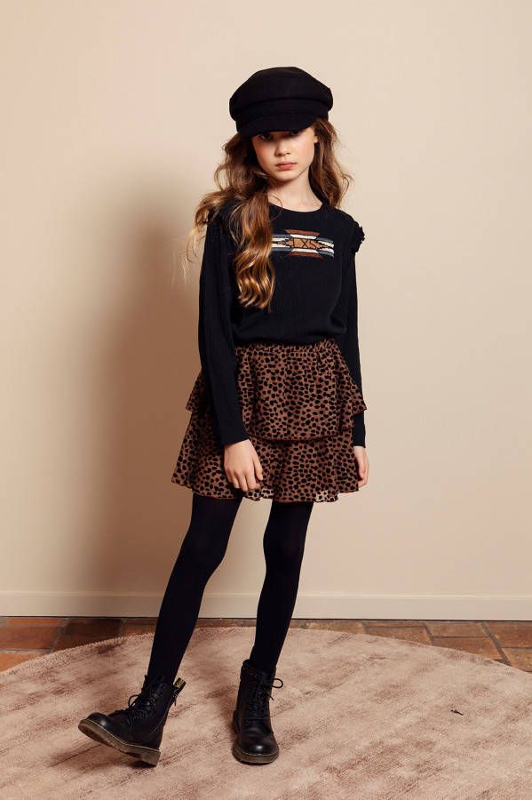 Looxs Revolution Cacao kleurig mesh rokje zwarte dot voor meisjes in de kleur