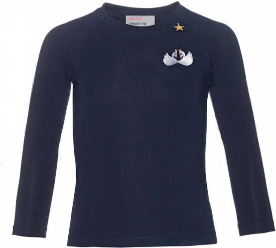 Mim-Pi ! Meisjes Shirt Lange Mouw Maat 92 Donkerblauw Katoen/lycra