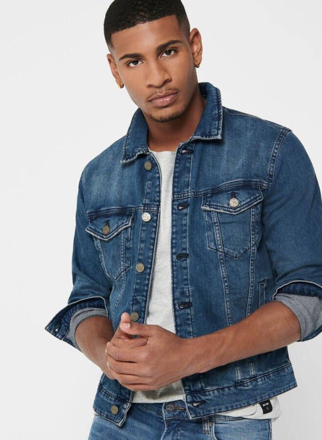 Only & Sons Men's Coin Denim Jacket Blue Denim XL Blauw