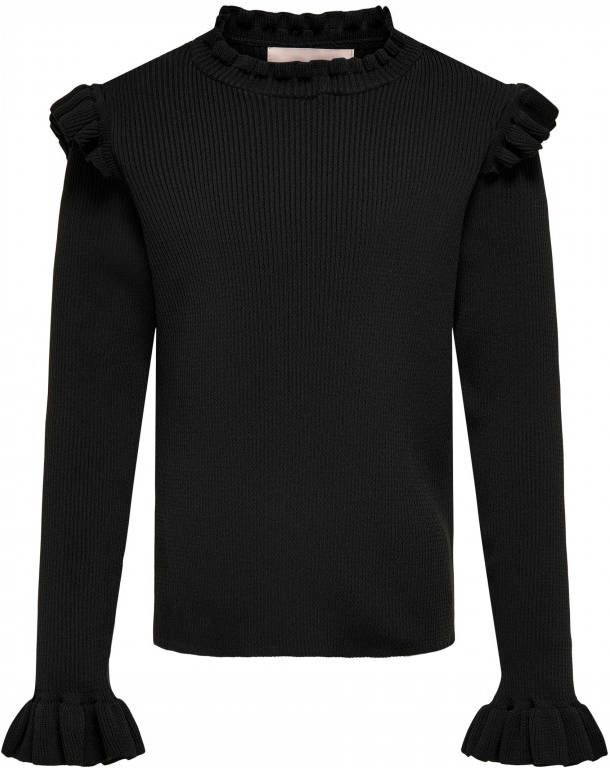 ONLY KIDS GIRL ribgebreide trui KONSALLY met ruches zwart