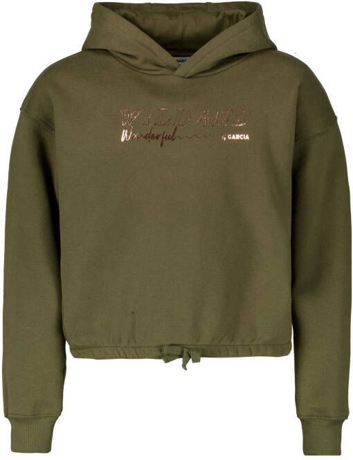 Garcia hoodie met tekst olijfgroen